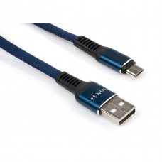 Дата кабель USB 2.0 AM to Micro 5P 1m flat nylon blue Vinga (VCPDCMFNB1B) - Фото