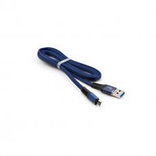 Дата кабель USB 2.0 AM to Micro 5P 1m flat nylon blue Vinga (VCPDCMFNB1B) - Фото