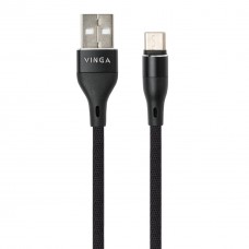 Дата кабель USB 2.0 AM to Type-C 1.0m cylindric nylon back Vinga (VCPDCTCCANB1BK) - Фото