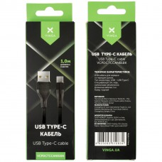 Дата кабель USB 2.0 AM to Type-C 1.0m cylindric nylon back Vinga (VCPDCTCCANB1BK) - Фото
