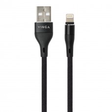 Дата кабель USB 2.0 AM to Lightning 1.0m cylindric nylon back Vinga (VCPDCLCANB1BK) - Фото