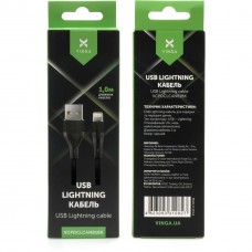Дата кабель USB 2.0 AM to Lightning 1.0m cylindric nylon back Vinga (VCPDCLCANB1BK) - Фото