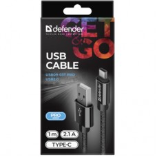 Дата кабель USB 2.0 AM to Type-C 1.0m USB09-03T PRO Black Defender (87814) - Фото