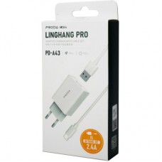 Зарядний пристрій Proda USB 2,4 A + USB Lightning cable (PD-A43i-WHT) - Фото