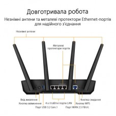 Маршрутизатор ASUS TUF-AX3000 V2 4xGE LAN 2,5xGE WAN 1xUSB3.2 MU-MIMO OFDMA MESH gaming (TUF-AX3000) - Фото