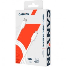 Дата кабель USB-C to USB-C 2.0m 100W 20V/ 5A white Canyon (CNS-USBC12W) - Фото