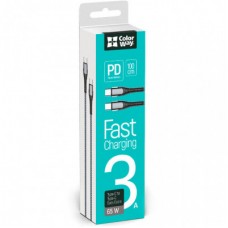 Дата кабель USB Type-C to Type-C 2.0m PD Fast Charging 65W 3A grey ColorWay (CW-CBPDCC039-GR) - Фото