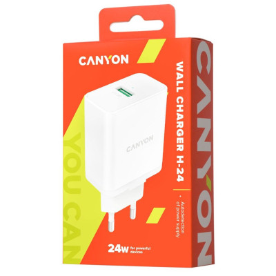 Зарядний пристрій Canyon Wall charger with 1*USB, QC3.0 24 W (CNE-CHA24W)