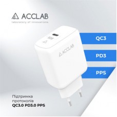Зарядний пристрій ACCLAB AL-TC125 1хType-C 5В/3A/25W QC/PD3.0 (1283126538841) - Фото