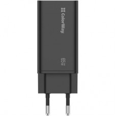 Зарядний пристрій ColorWay GaN3 Pro Power Delivery (USB-A + 2 USB TYPE-C) (65 W) (CW-CHS039PD-BK) - Фото