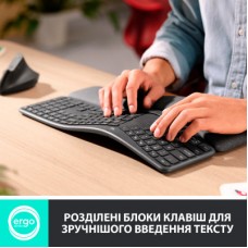 Клавіатура Logitech ERGO K860 Bluetooth/Wireless UA Black (920-010108) - Фото