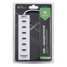 Концентратор Vinga 6xUSB2.0 + card-reader with switch (VCP2H6USBCRSWWH) - Фото