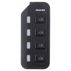 Концентратор Maxxter 4 x USB 2.0 Type-A 1m cable + 5V1A adapter (HU2A-4P-AC-02) - Фото
