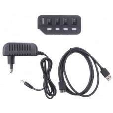 Концентратор Maxxter 4 x USB 2.0 Type-A 1m cable + 5V1A adapter (HU2A-4P-AC-02) - Фото