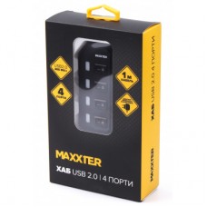 Концентратор Maxxter 4 x USB 2.0 Type-A 1m cable + 5V1A adapter (HU2A-4P-AC-02) - Фото