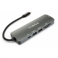 Концентратор Vinga USB Type-C 3.1 to HDMI+USB3.0+USB 2.0+SD/microSD+PD 6in1 (VHC6) - Фото