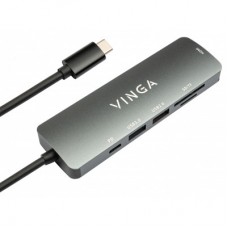 Концентратор Vinga USB Type-C 3.1 to HDMI+USB3.0+USB 2.0+SD/microSD+PD 6in1 (VHC6) - Фото