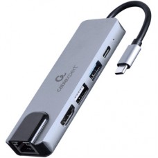 Концентратор Cablexpert USB-C 5-in-1 (hub/HDMI/PD/LAN) (A-CM-COMBO5-04) - Фото