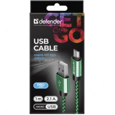 Дата кабель USB 2.0 AM to Micro 5P 1.0m USB08-03T green Defender (87804) - Фото