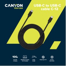 Дата кабель USB-C to USB-C 2.0m 100W 20V/ 5A black Canyon (CNS-USBC12B) - Фото