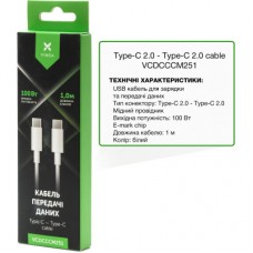 Дата кабель USB-C to USB-C 1.0m 100W E-Mark chip PVC Vinga (VCDCCCM251) - Фото