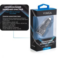 Зарядний пристрій Vinga Dual USB Car Charger aluminium 15.5 W Max (VCCAABK) - Фото