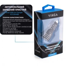 Зарядний пристрій Vinga QC3 Quick Dual USB Car Charger aluminium 18W Max (VCCQAABK) - Фото