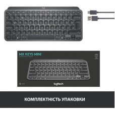 Клавіатура Logitech MX Keys Mini Wireless Illuminated UA Graphite (920-010498) - Фото