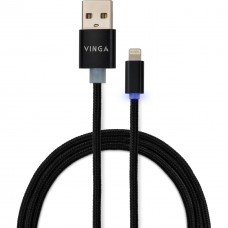 Дата кабель USB 2.0 AM to Lightning 1m LED black Vinga (VCPDCLLED1BK) - Фото