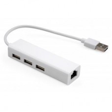 Концентратор Vinga 3xUSB2.0 + RJ45 100Mbps (VCP2H3USB2LANWH) - Фото