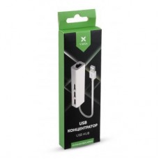Концентратор Vinga 3xUSB2.0 + RJ45 100Mbps (VCP2H3USB2LANWH) - Фото