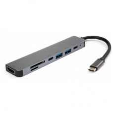 Концентратор Vinga Type-C to 4K HDMI+2*USB3.0+SD+TF+2*PD aluminium (VCPHTC7AL) - Фото