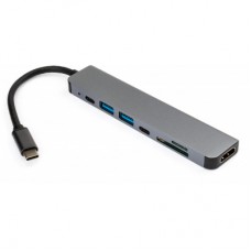 Концентратор Vinga Type-C to 4K HDMI+2*USB3.0+SD+TF+2*PD aluminium (VCPHTC7AL) - Фото
