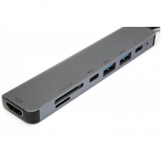 Концентратор Vinga Type-C to 4K HDMI+2*USB3.0+SD+TF+2*PD aluminium (VCPHTC7AL) - Фото