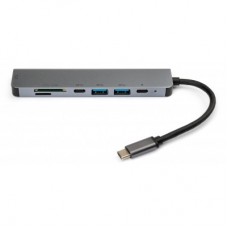 Концентратор Vinga Type-C to 4K HDMI+2*USB3.0+SD+TF+2*PD aluminium (VCPHTC7AL) - Фото