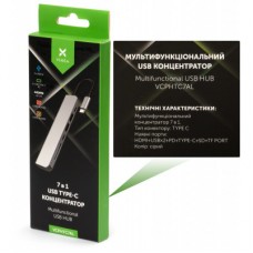 Концентратор Vinga Type-C to 4K HDMI+2*USB3.0+SD+TF+2*PD aluminium (VCPHTC7AL) - Фото