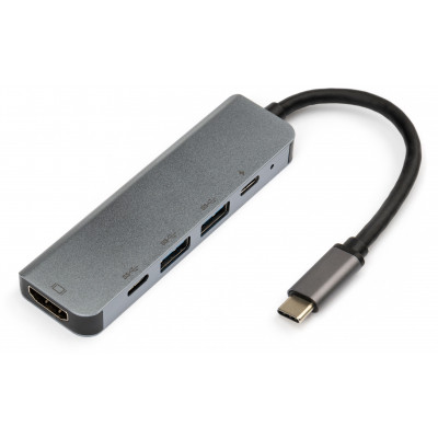 Концентратор Vinga Type-C to 4K HDMI+USB3.0+2*PD aluminium (VCPHTC5AL)