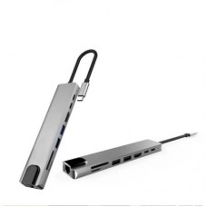 Концентратор XoKo Type-C to RJ45+HDMI+2xUSB 3.0+ TF,SD reader+ PD Type-C+ Type (XK-AC550-SL) - Фото