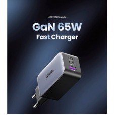 Зарядний пристрій Ugreen 3xUSB 65 W GaN (2xUSB-C+USB-A) CD244 Grey (10335) - Фото