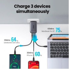 Зарядний пристрій Ugreen 3xUSB 65 W GaN (2xUSB-C+USB-A) CD244 Grey (10335) - Фото