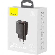 Зарядний пристрій Baseus Compact Quick Charger U+C 20 W EU Black (CCXJ-B01) - Фото