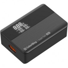 Зарядний пристрій ColorWay Power Delivery GaN (2 USB-A + 2 USB TYPE-C) (100 W) black (CW-CHS041PD-BK) - Фото