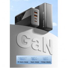 Зарядний пристрій ColorWay Power Delivery GaN (2 USB-A + 2 USB TYPE-C) (100 W) black (CW-CHS041PD-BK) - Фото