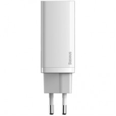 Зарядний пристрій Baseus 2xUSB 65 W GaN (USB-C+USB-A) white (CCGAN2L-B02) - Фото