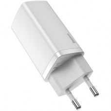 Зарядний пристрій Baseus 2xUSB 65 W GaN (USB-C+USB-A) white (CCGAN2L-B02) - Фото
