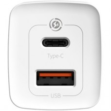 Зарядний пристрій Baseus 2xUSB 65 W GaN (USB-C+USB-A) white (CCGAN2L-B02) - Фото