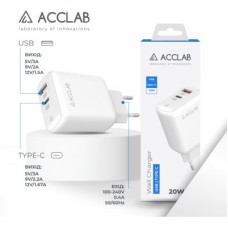 Зарядний пристрій ACCLAB AL-TC220 (1xUSB, 1xType-C) (1283126556494) - Фото