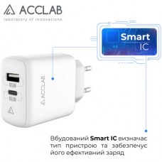 Зарядний пристрій ACCLAB AL-TC220 (1xUSB, 1xType-C) (1283126556494) - Фото
