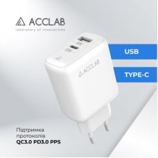 Зарядний пристрій ACCLAB AL-TC220 (1xUSB, 1xType-C) (1283126556494) - Фото
