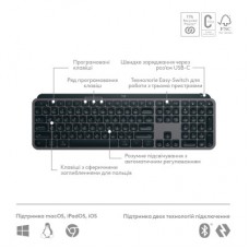Клавіатура Logitech MX Keys S Plus Palmrest Wireless UA Graphite (920-011589) - Фото